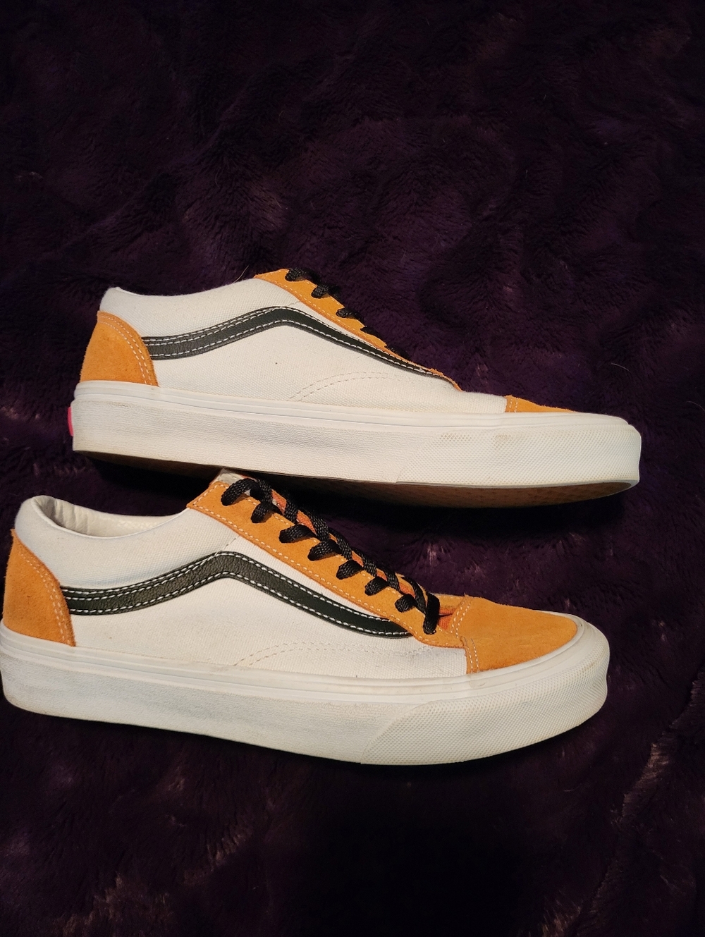 Vans White Black and Yellow-Orange Suede Old Skool